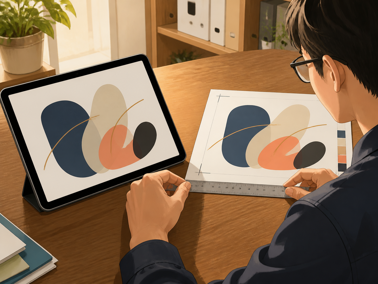 AIの出力を人が根拠資料と照合する様子。