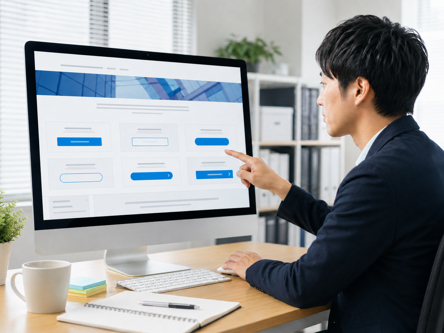 行動内容が分かりやすいCTAボタンを検討しているWebページ