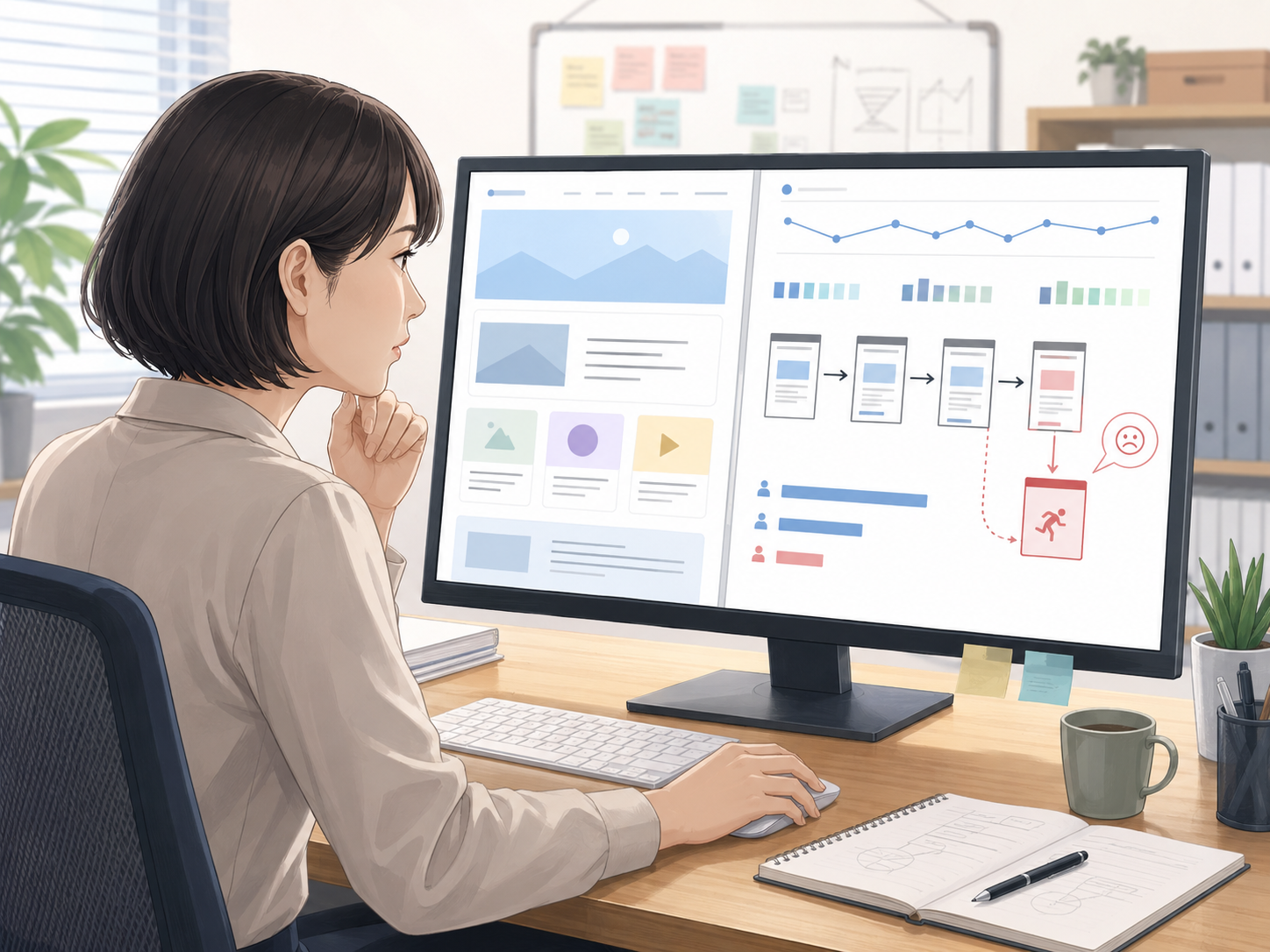 離脱が多いWebページの原因をアクセス状況とページ画面から確認するWeb担当者