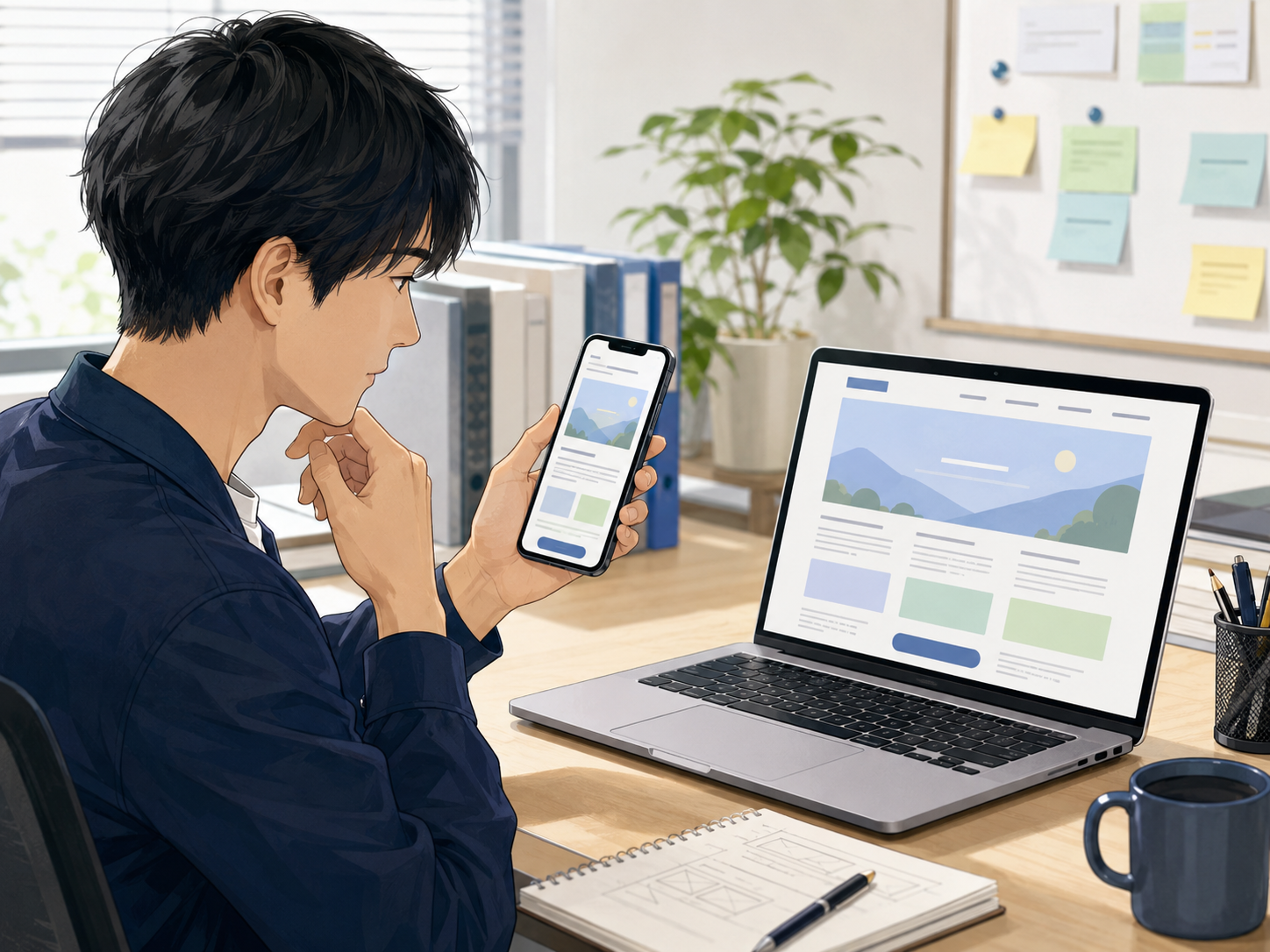 スマートフォンでWebページの読みやすさを確認している様子