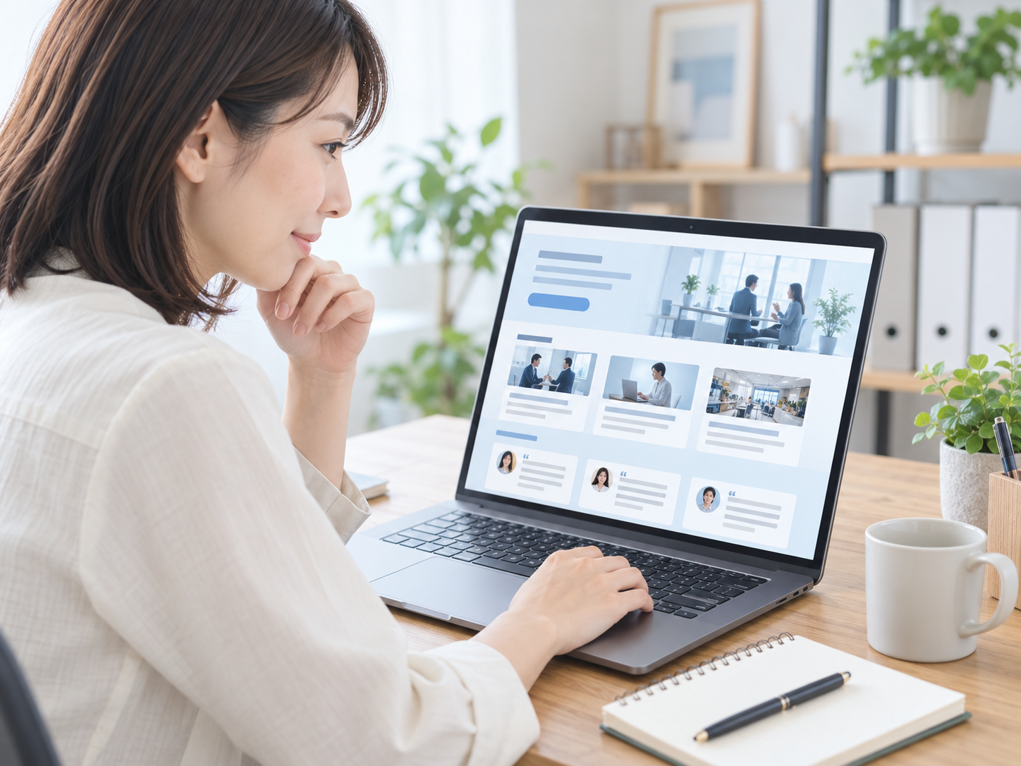 お客様の声や事例を確認しながらサービスを比較検討する利用者