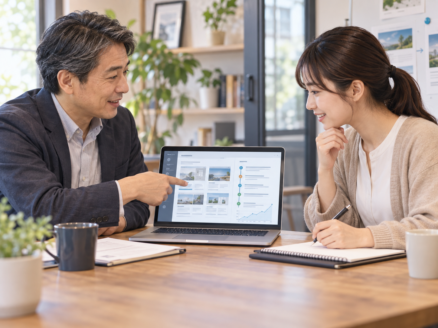 Webサイト改善履歴を見ながら担当者間で引き継ぎを行う様子