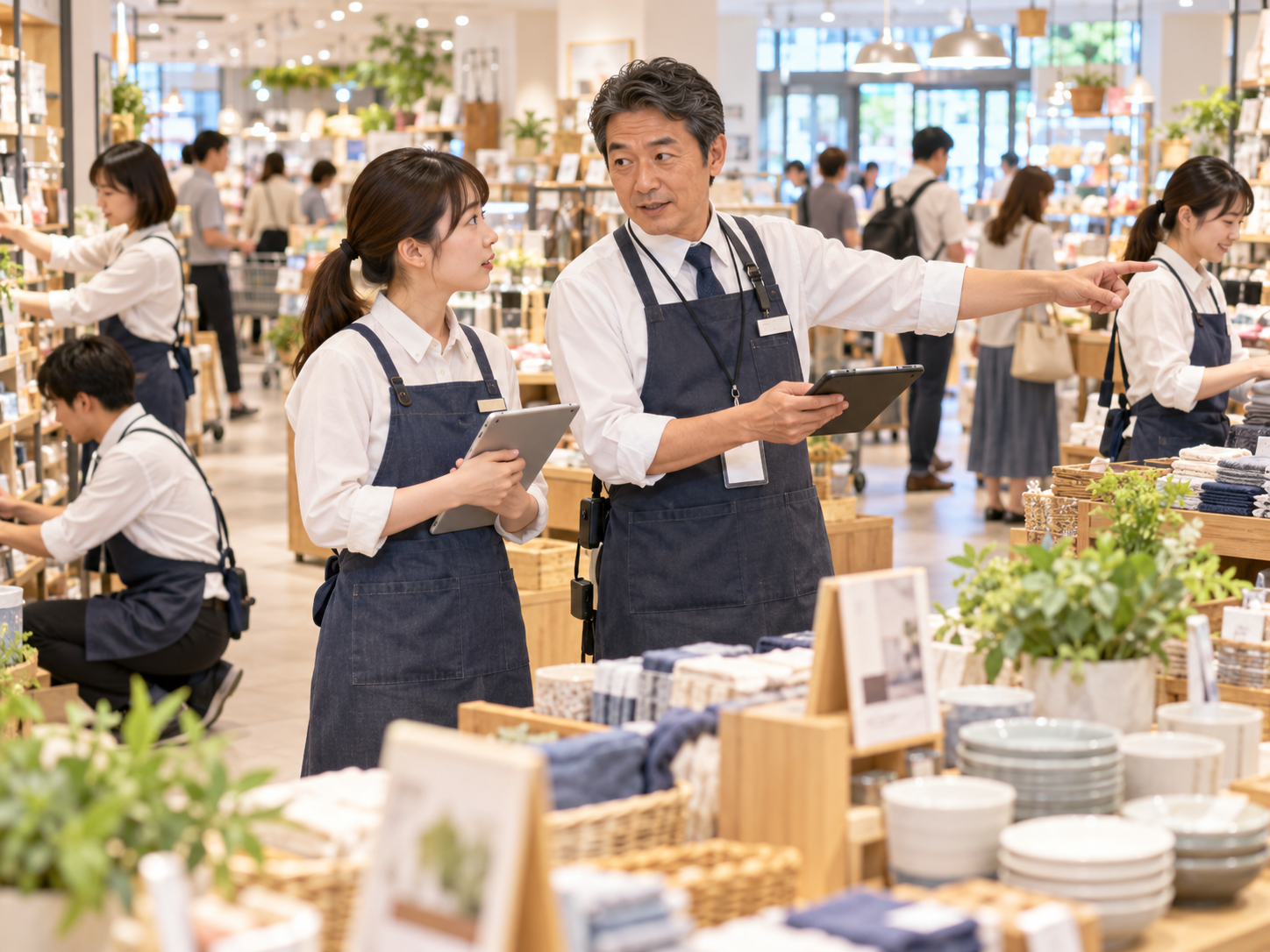 店長に判断を確認しながら業務を進める店舗スタッフ