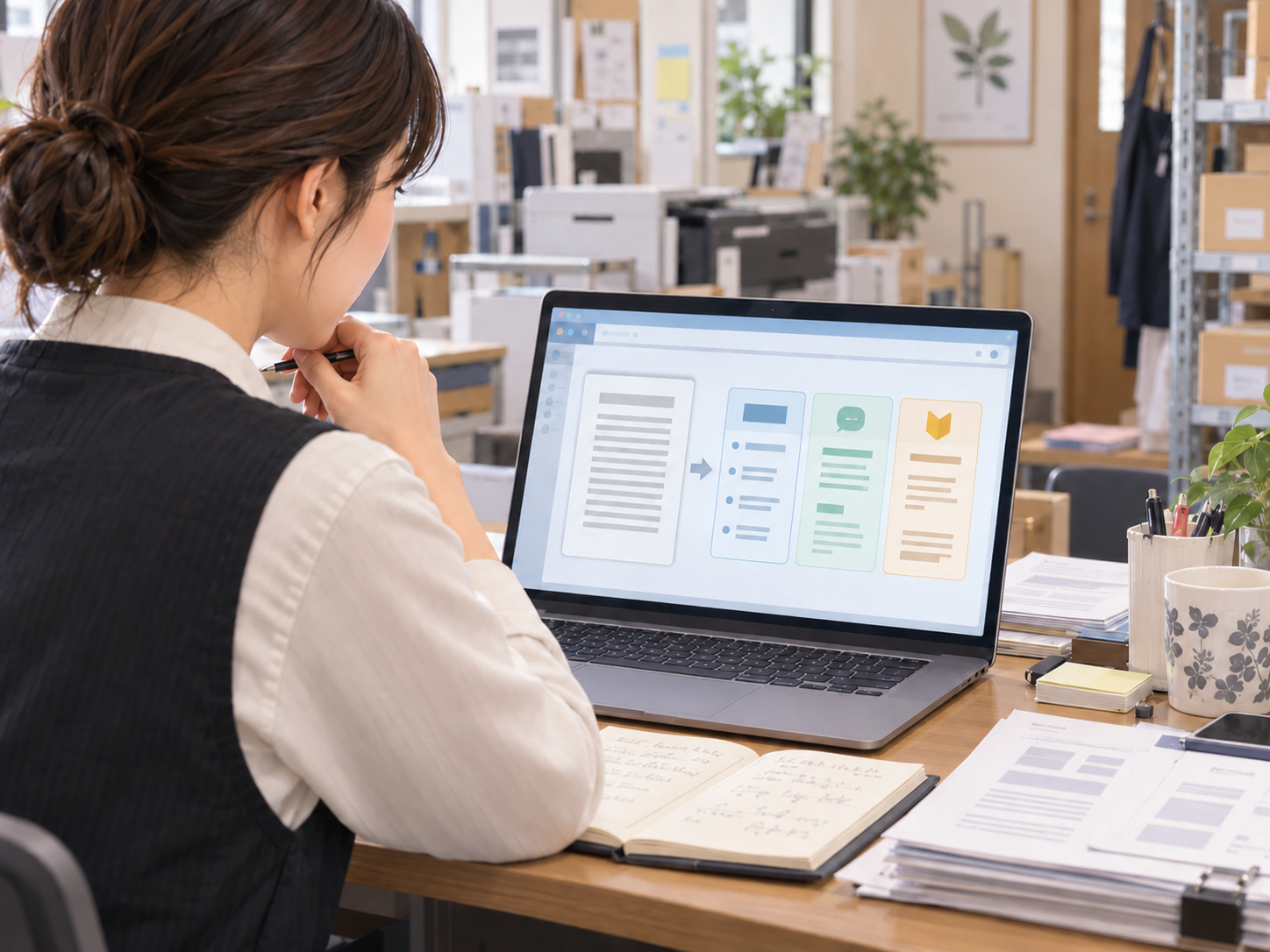 社内ルールをAIで読みやすい周知文に整理する担当者