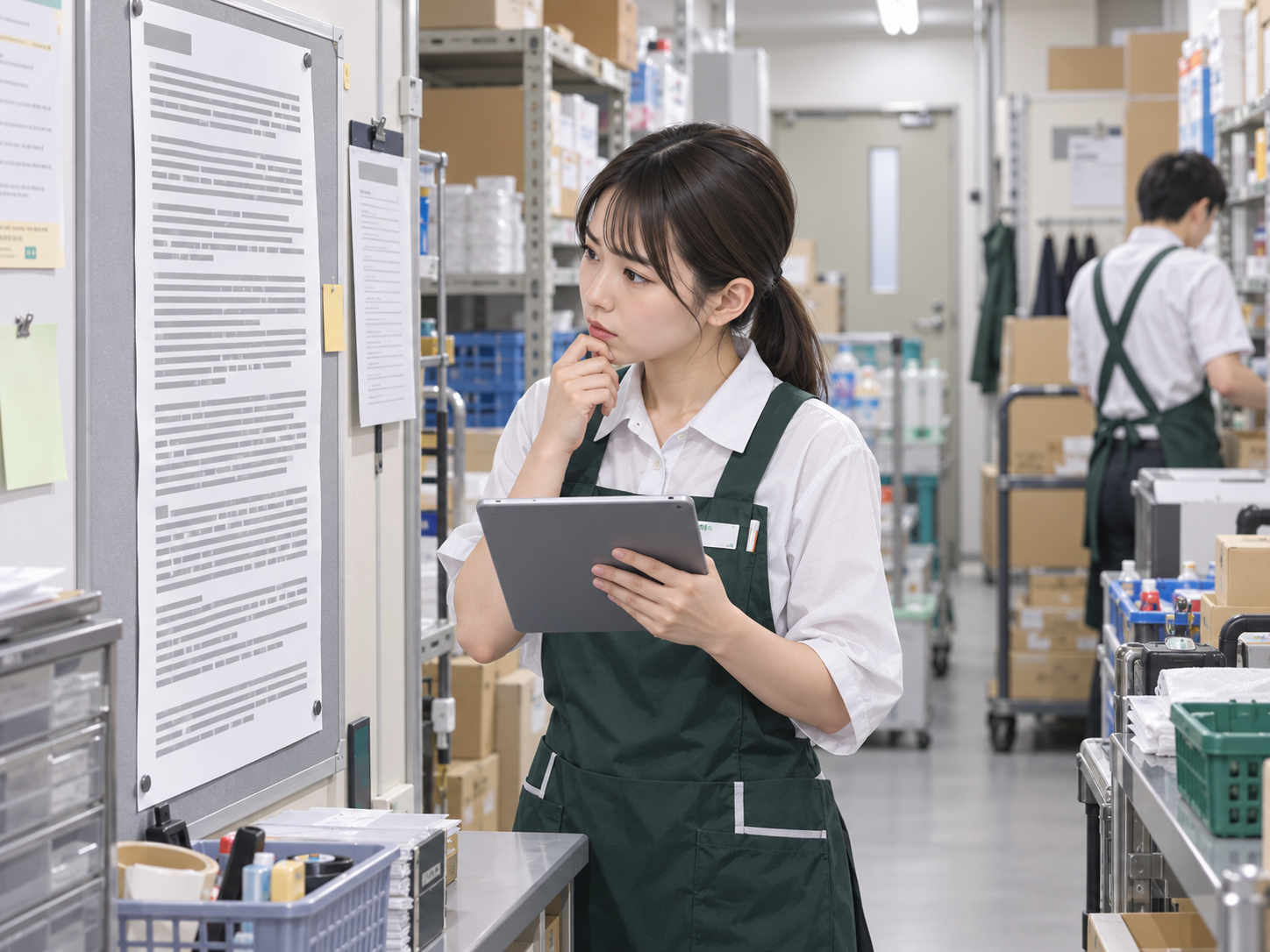 長い社内通知を見て内容を把握しきれないスタッフ