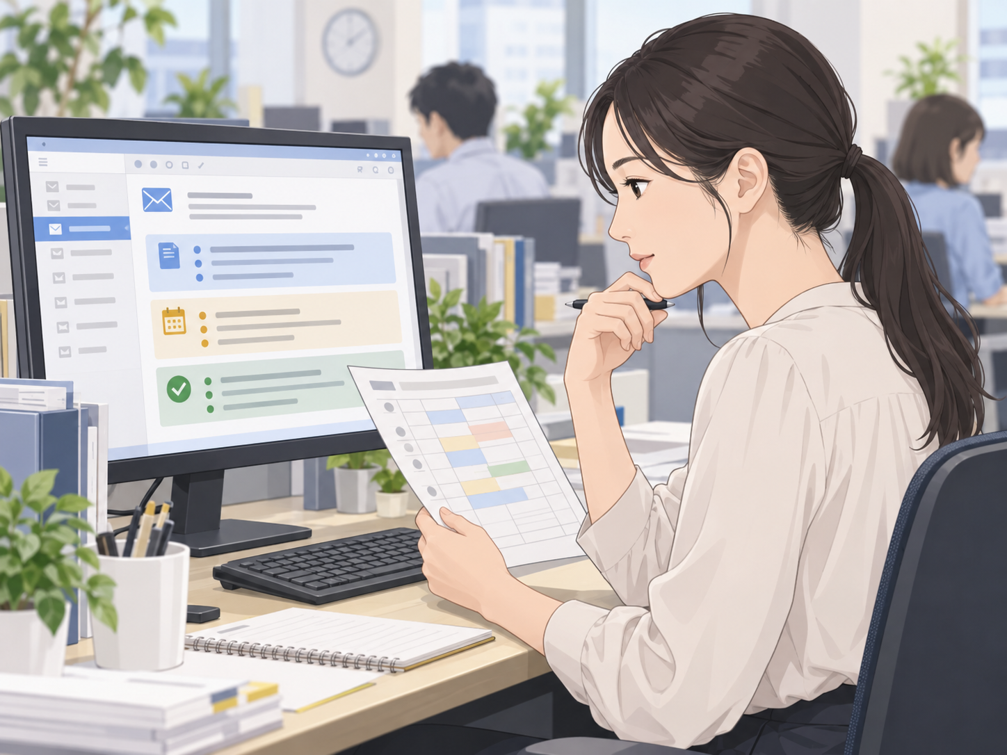 取引先メールの期限や依頼内容を具体的に確認する担当者