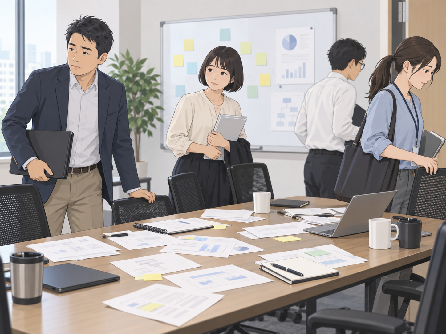 打ち合わせ後に担当や対応内容が曖昧になっている様子