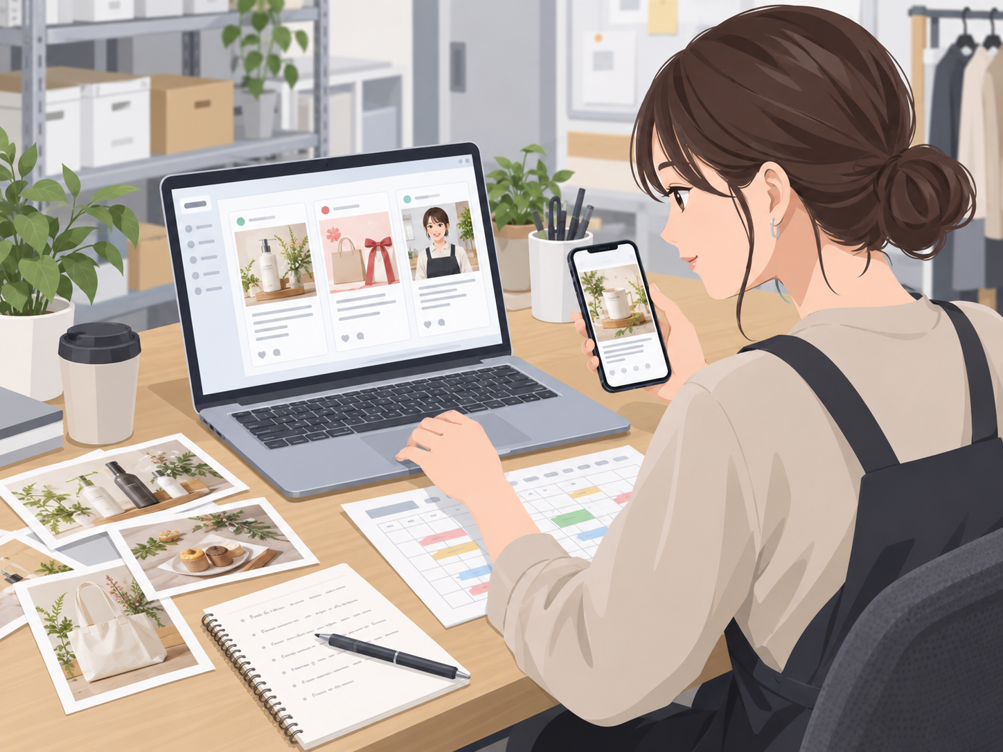 AIを使って店舗SNSの投稿文を作成する担当者