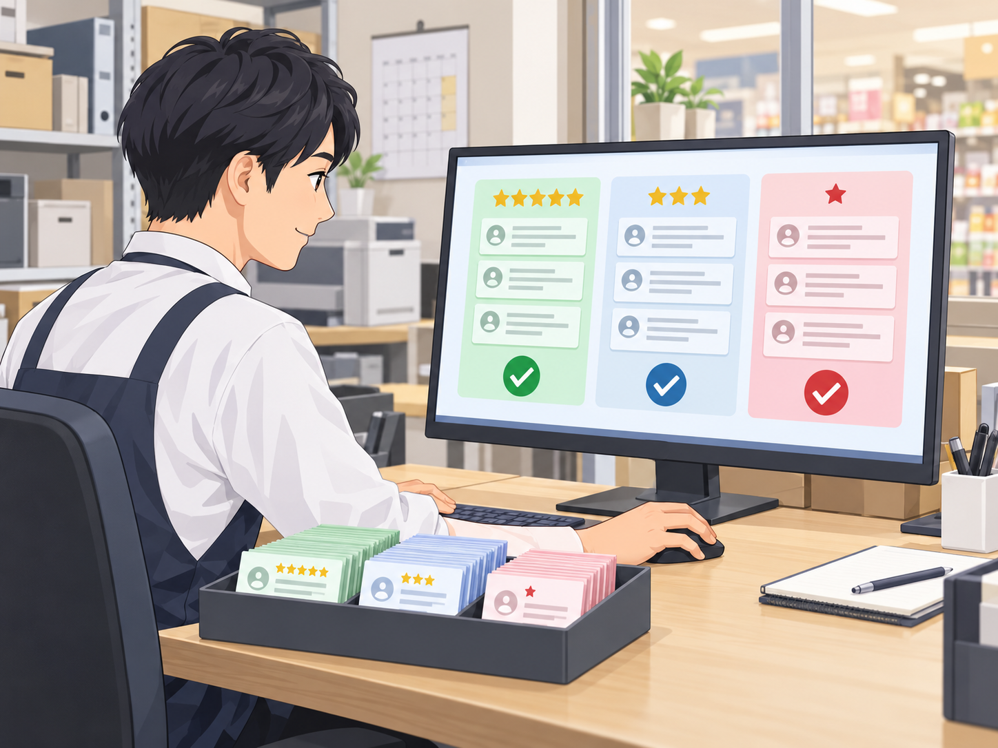 複数の口コミを分類してまとめて返信準備する店舗担当者