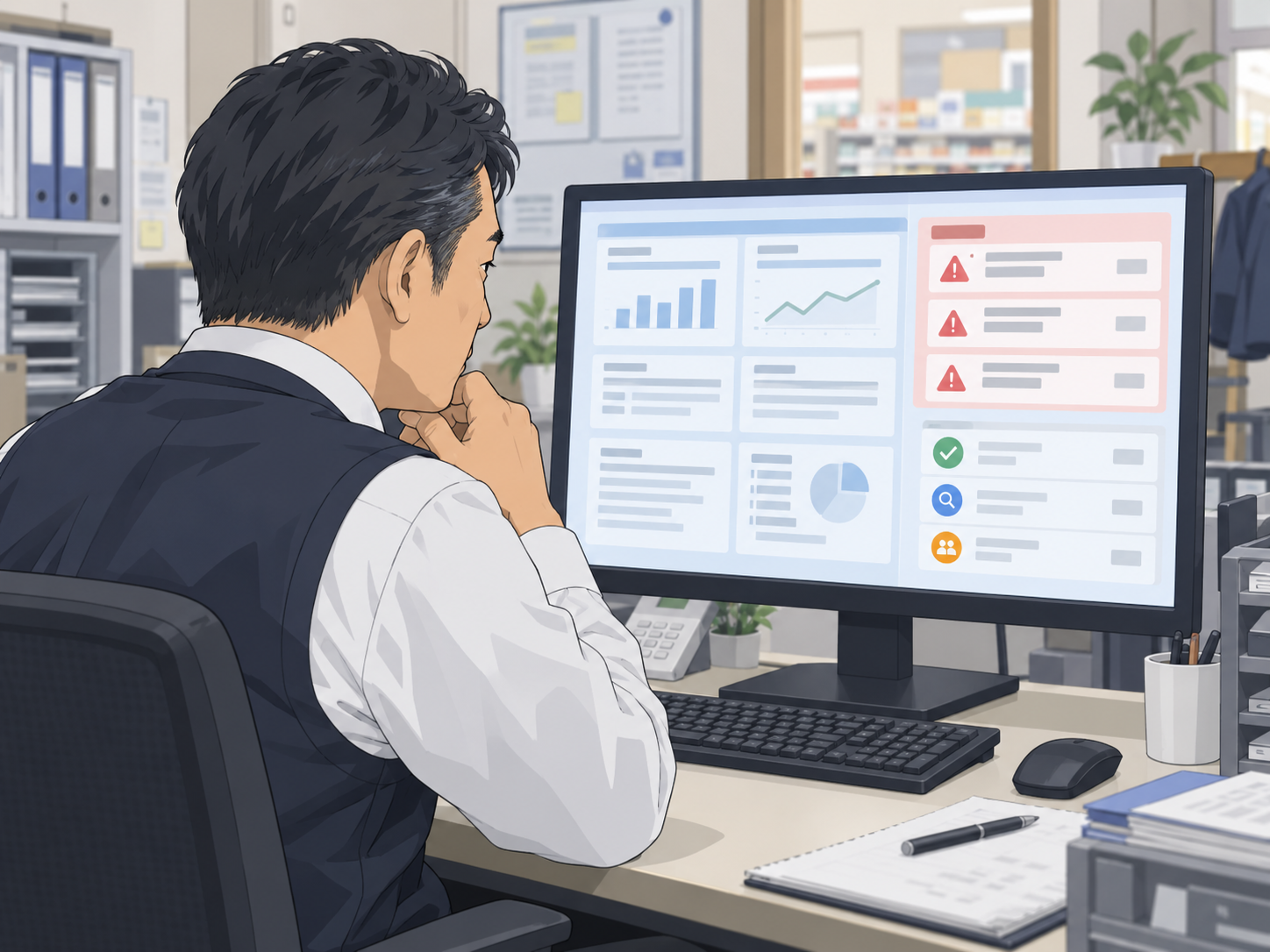 日報の中からトラブルや対応状況を分けて確認する責任者