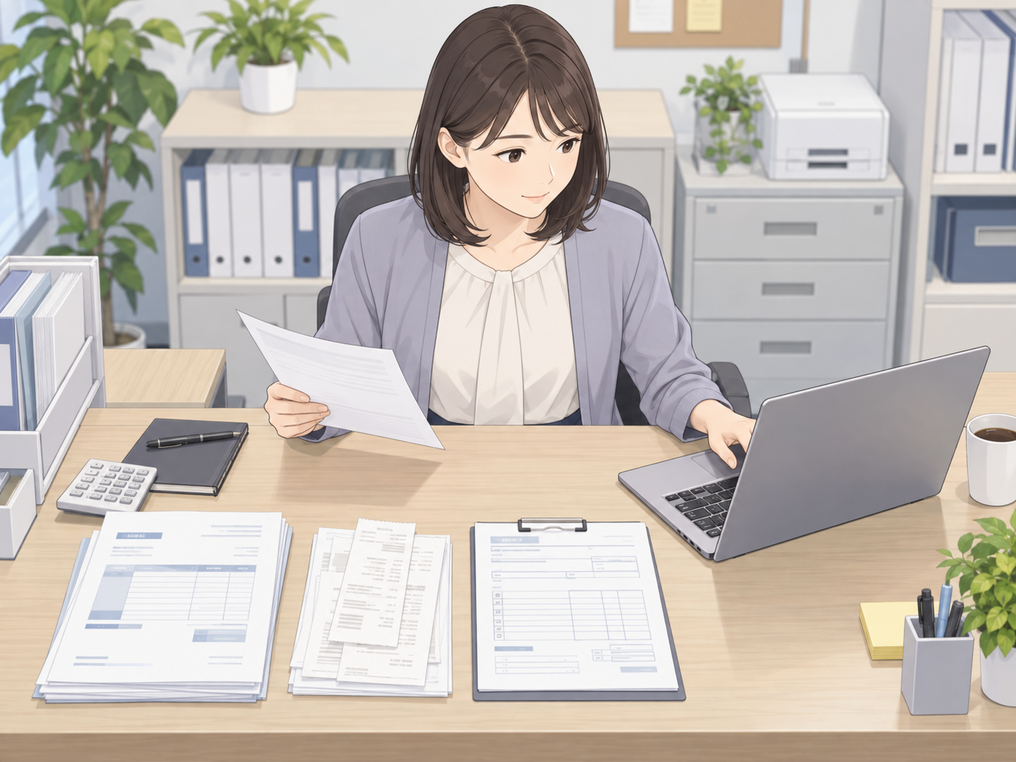 請求書や経費申請など複数の経理業務を確認する担当者