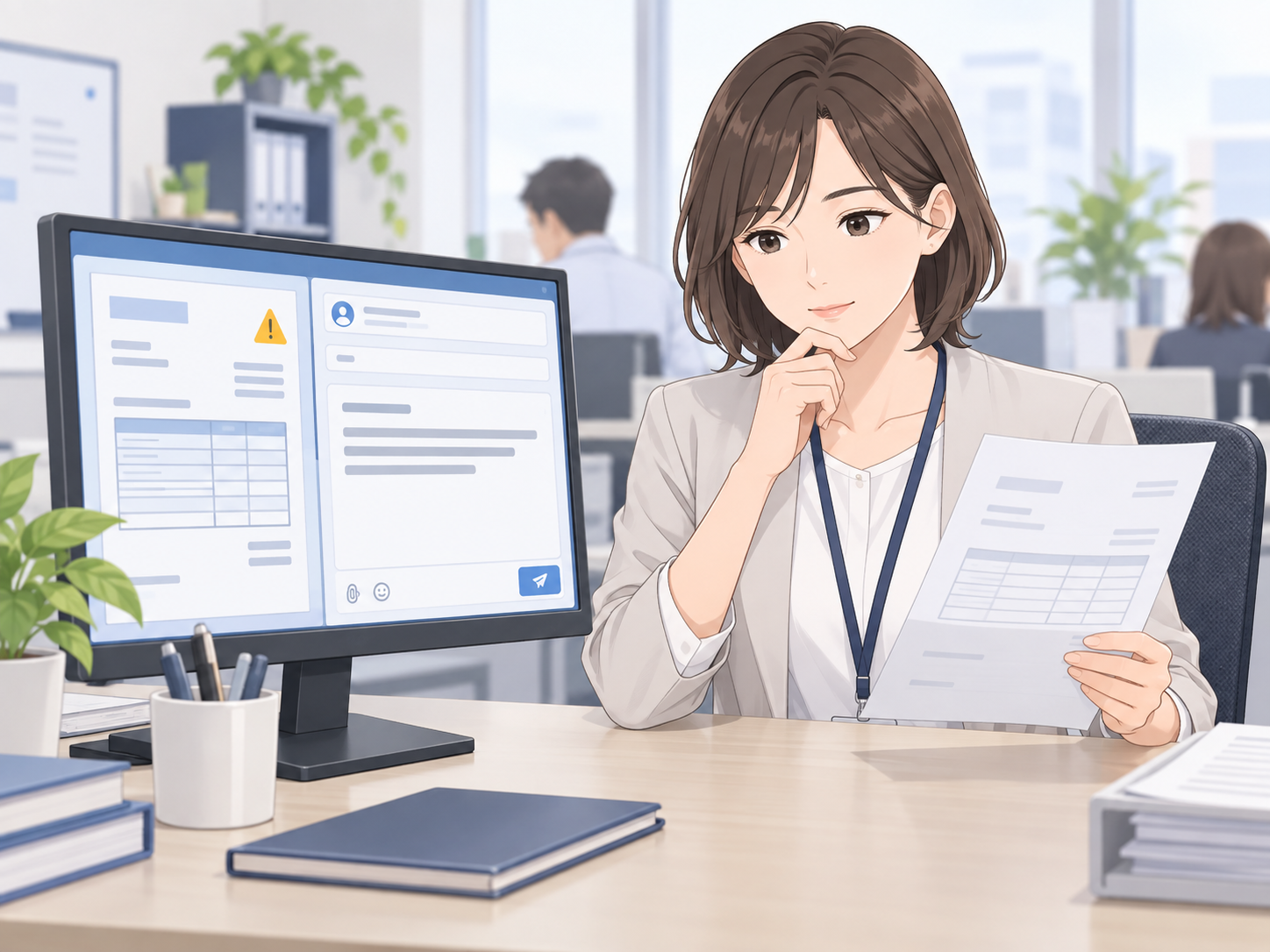 請求書の不備箇所を確認して修正依頼文を作る経理担当者