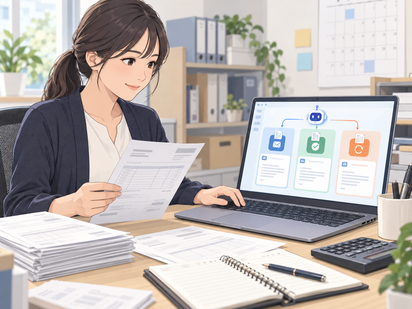 請求書送付や入金確認の連絡文をAIで整理する経理担当者