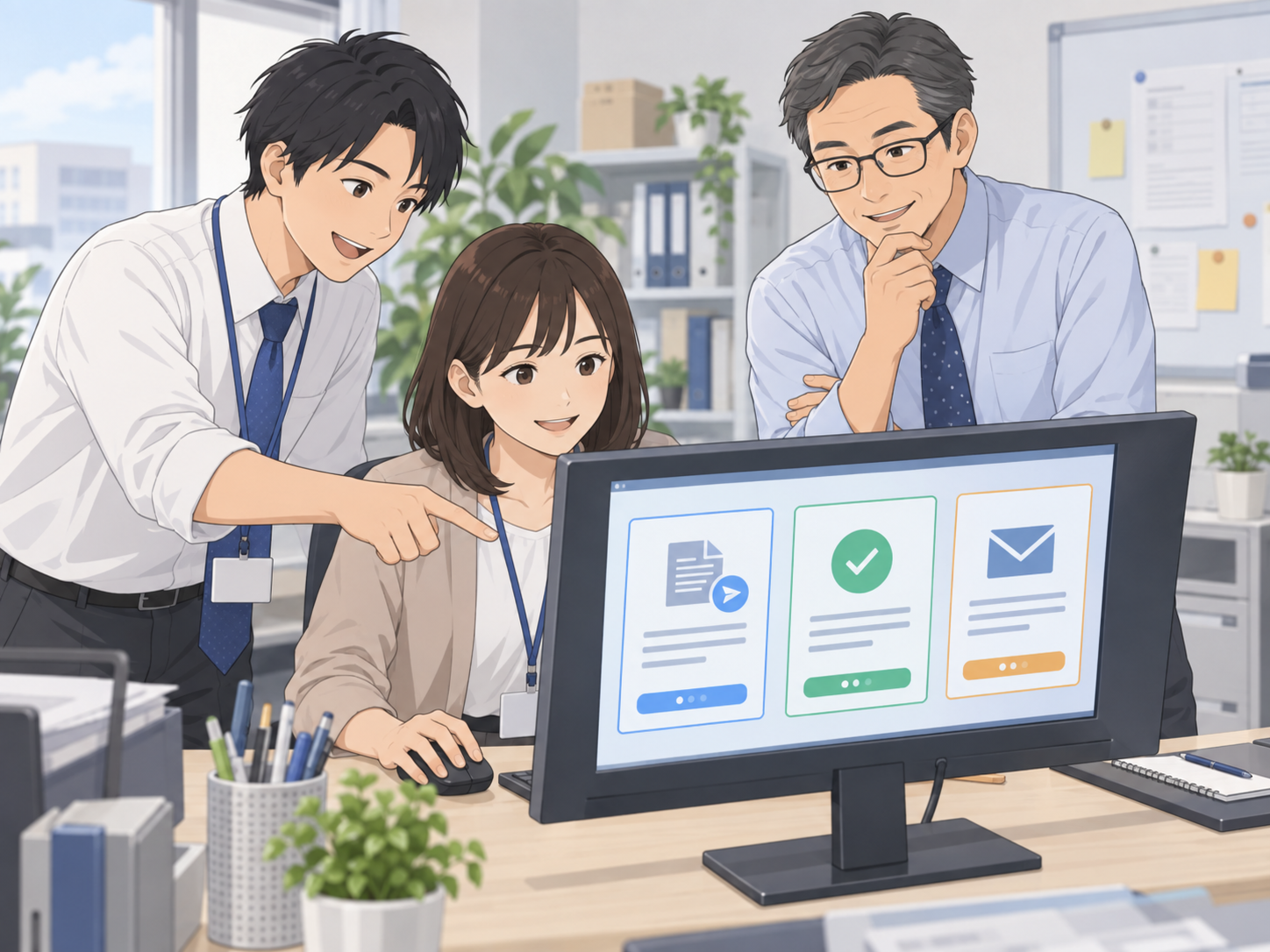 請求・支払い連絡の共通テンプレートを複数の担当者で利用する様子請求・支払い連絡の共通テンプレートを複数の担当者で利用する様子