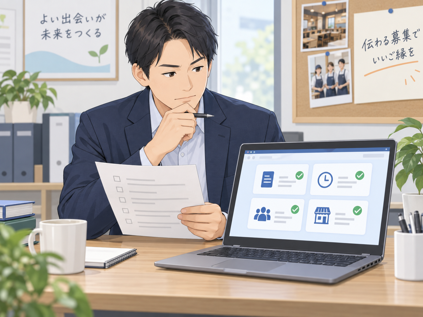求人票の仕事内容や勤務条件を最終確認する採用担当者