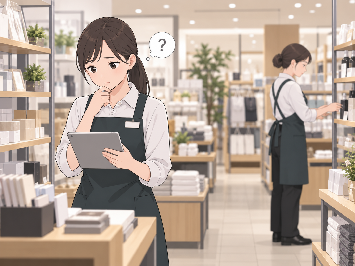 業務中に分からないことを抱えながら相談をためらう新人スタッフ