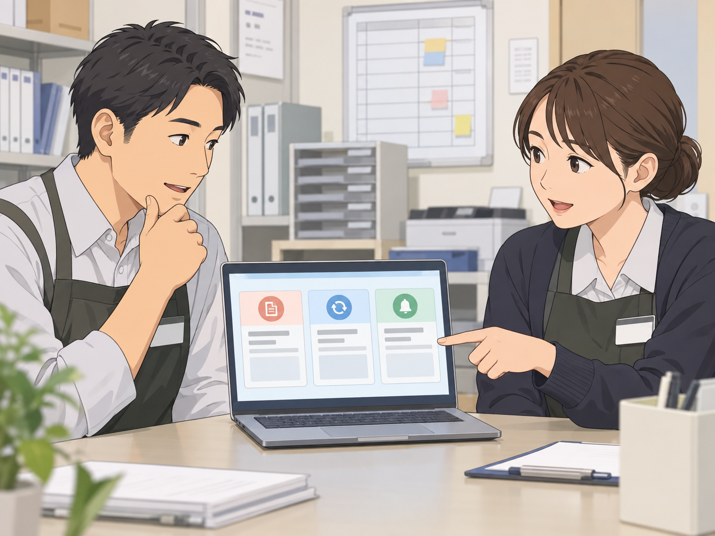 共通のシフト連絡テンプレートを複数の管理者で利用する様子