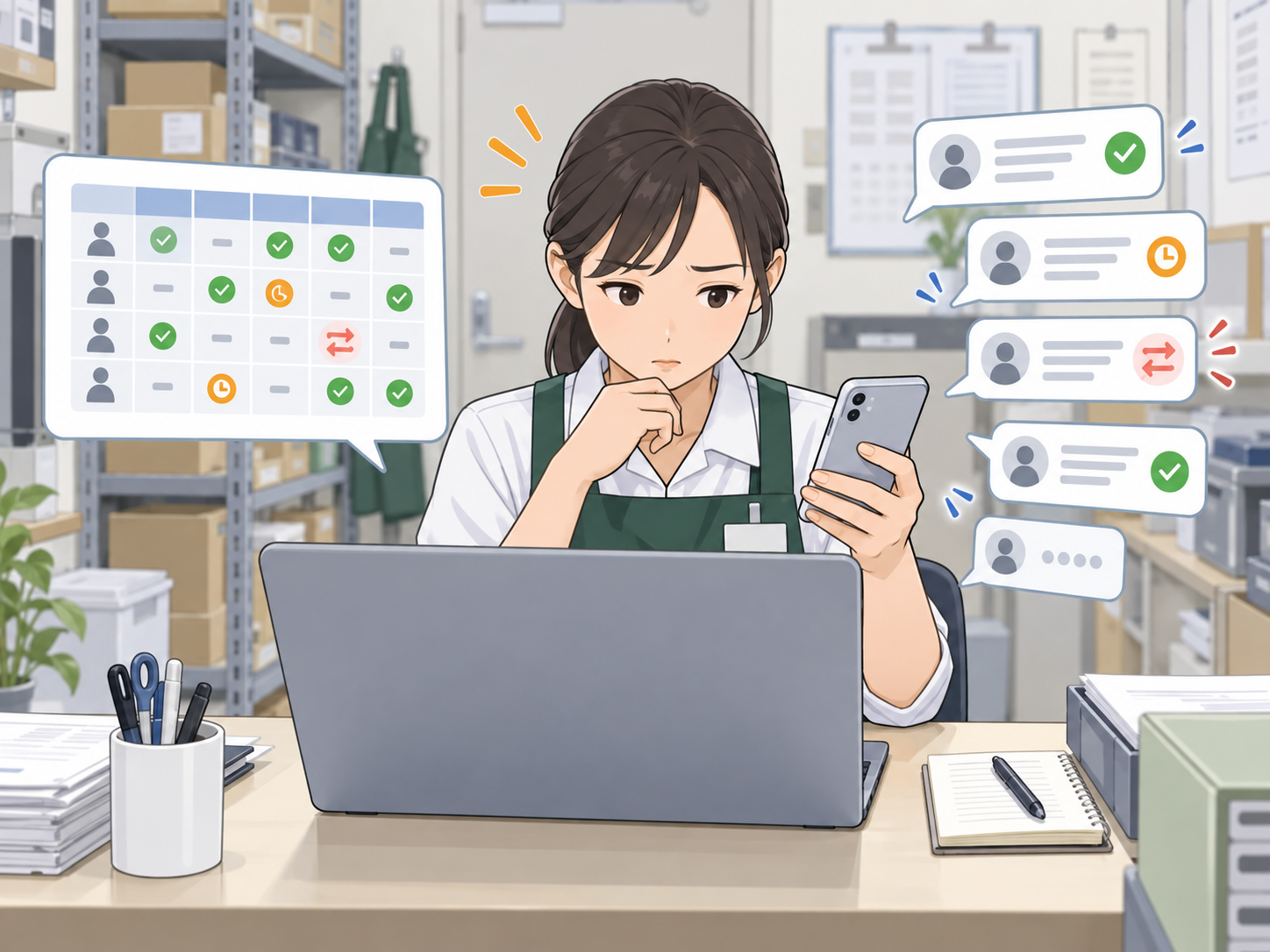 複数スタッフのシフト希望や変更連絡を確認する店舗責任者