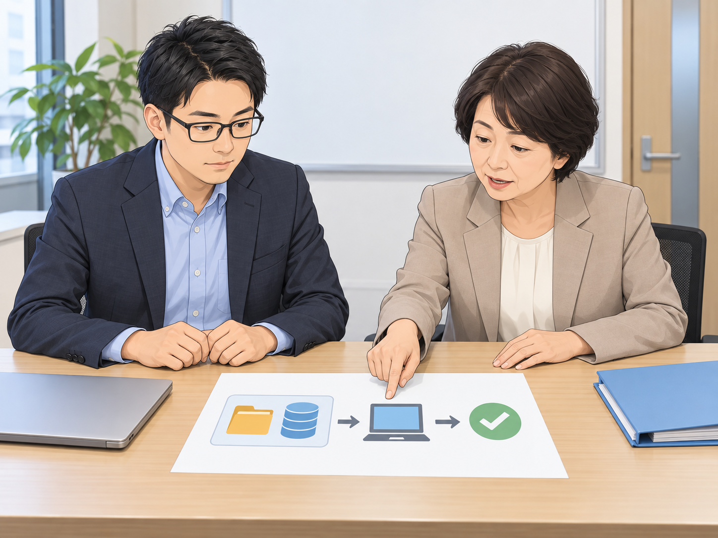 復元するバックアップと作業範囲を確認するWeb担当者と保守担当者