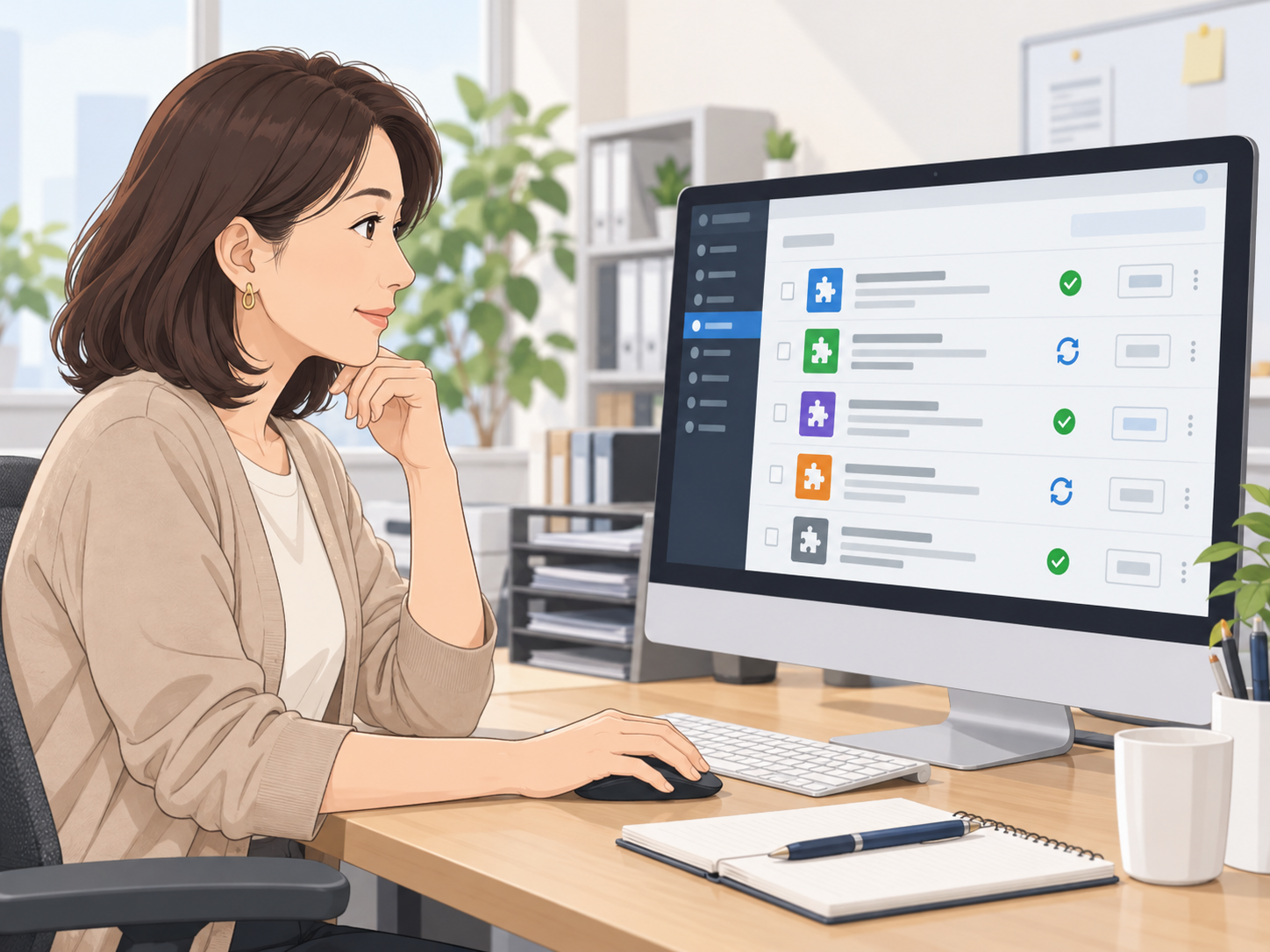 WordPressのプラグイン管理画面で更新状況を確認する中小企業のWeb担当者