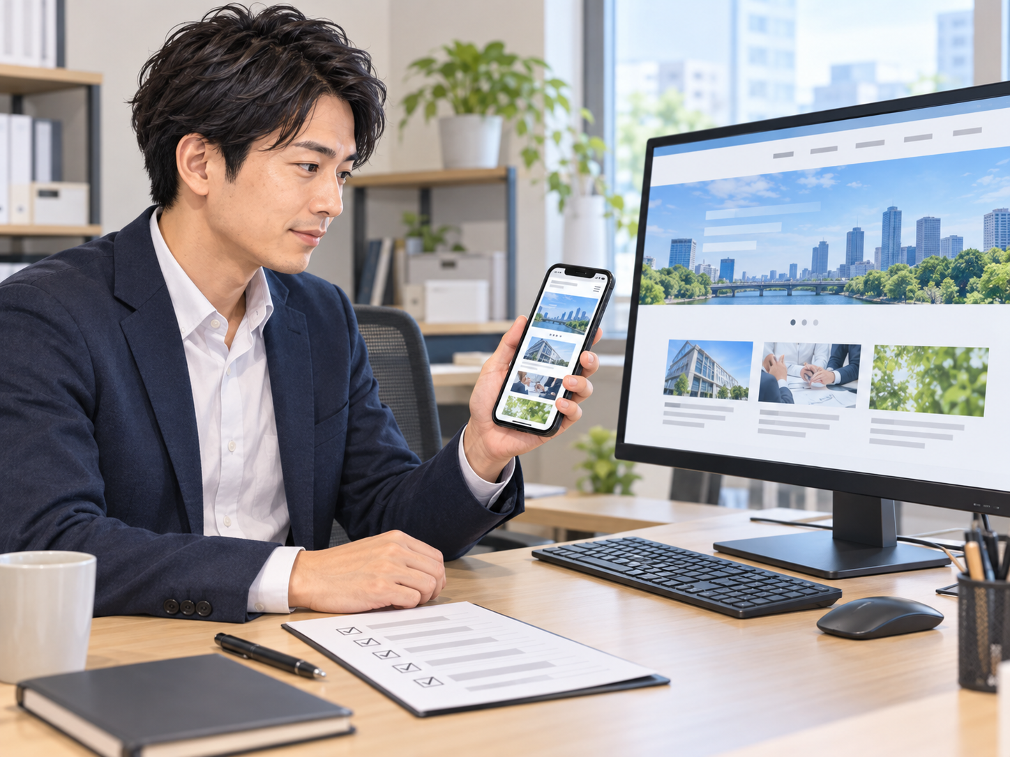 WordPressプラグイン更新後にパソコンとスマートフォンで表示やフォーム動作を確認する様子