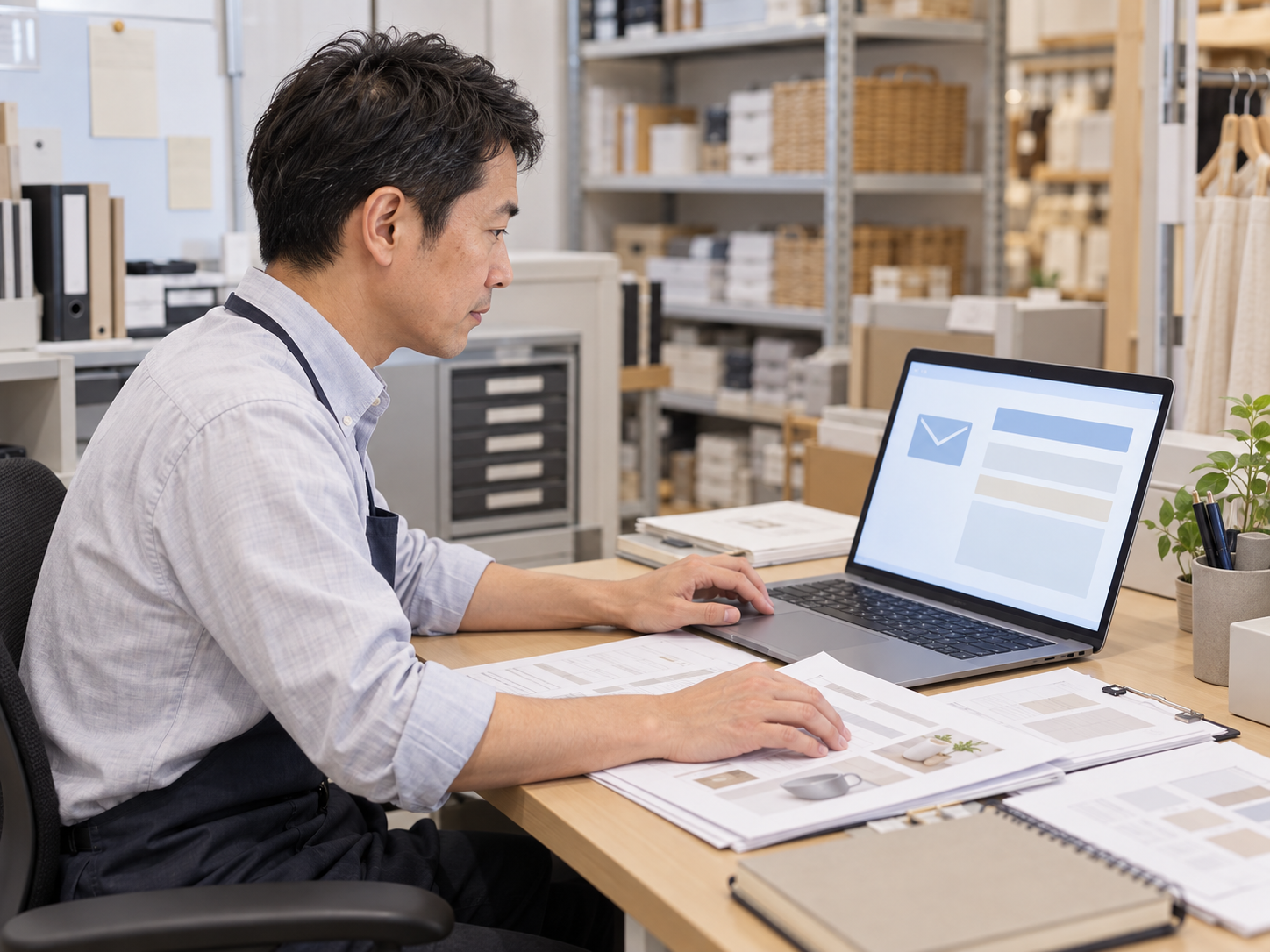 AIで作成した返信の下書きを、店舗の資料と照合する責任者