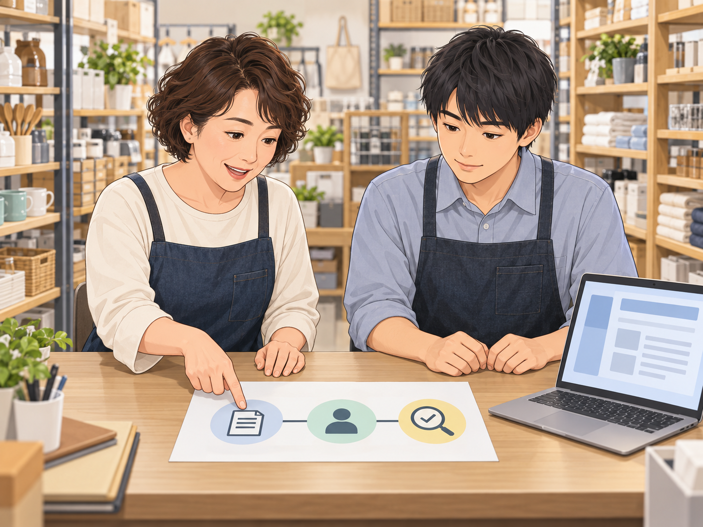 AIを使う業務と担当者、確認手順を共有する店舗スタッフ