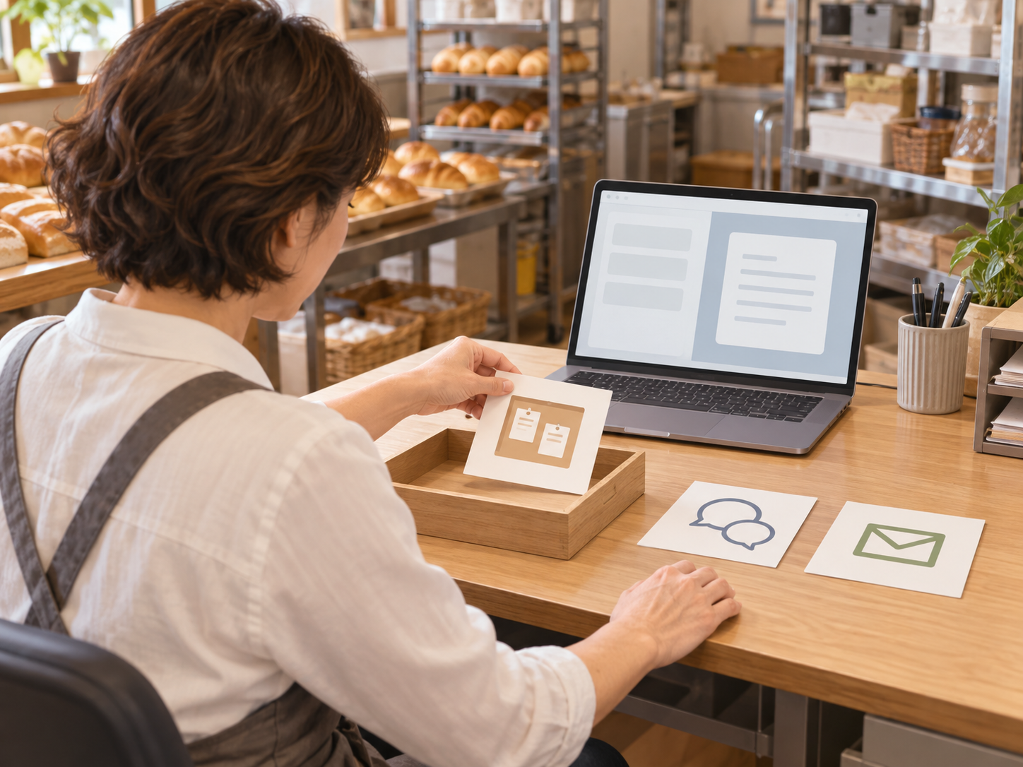 三つのAI活用候補から、最初に試す業務を一つ選ぶ店長